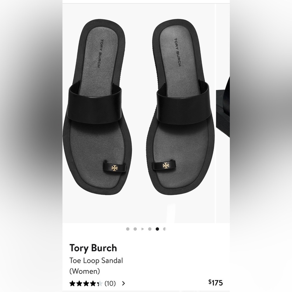 New Tory Burch Toe ring loop sandals, black/ gold, leather sz 7, retail $175+